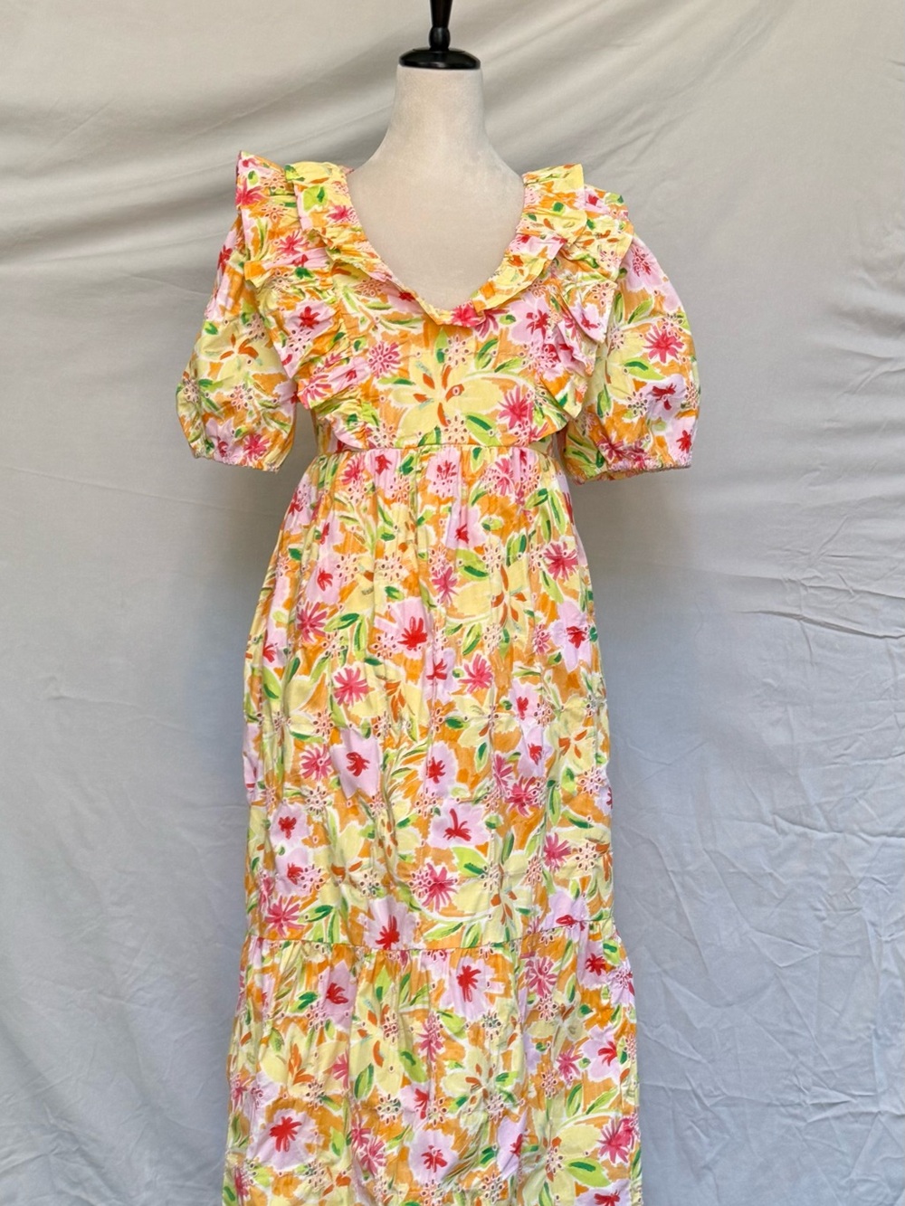 crown & ivy Yellow Floral Maxi Dress with Pink and Green Blooms